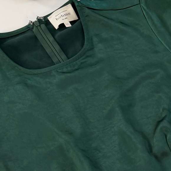 Bohme Dress Womens XXL Green Satin Smocked Back Midi - Picture 3 of 7